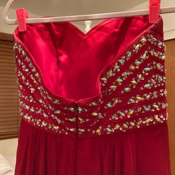 Red, strapless, jeweled prom dress - Picture 3 of 4